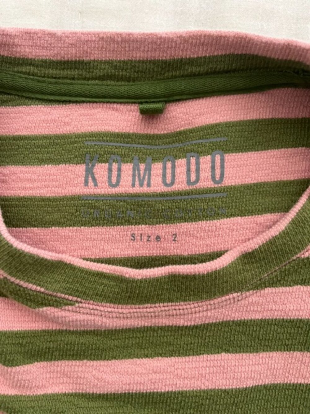 KOMODO Una Organic Cotton Mini Dress in Pink and Green Stripe | Size 6 - Picture 4 of 12